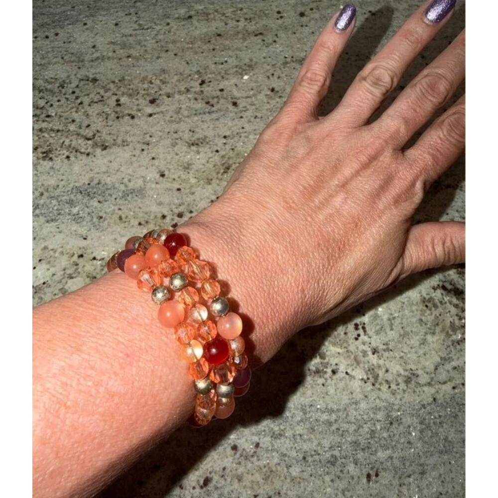 Lia Sophia Orange & Red Beaded Multi-Row Stretch Bracelet